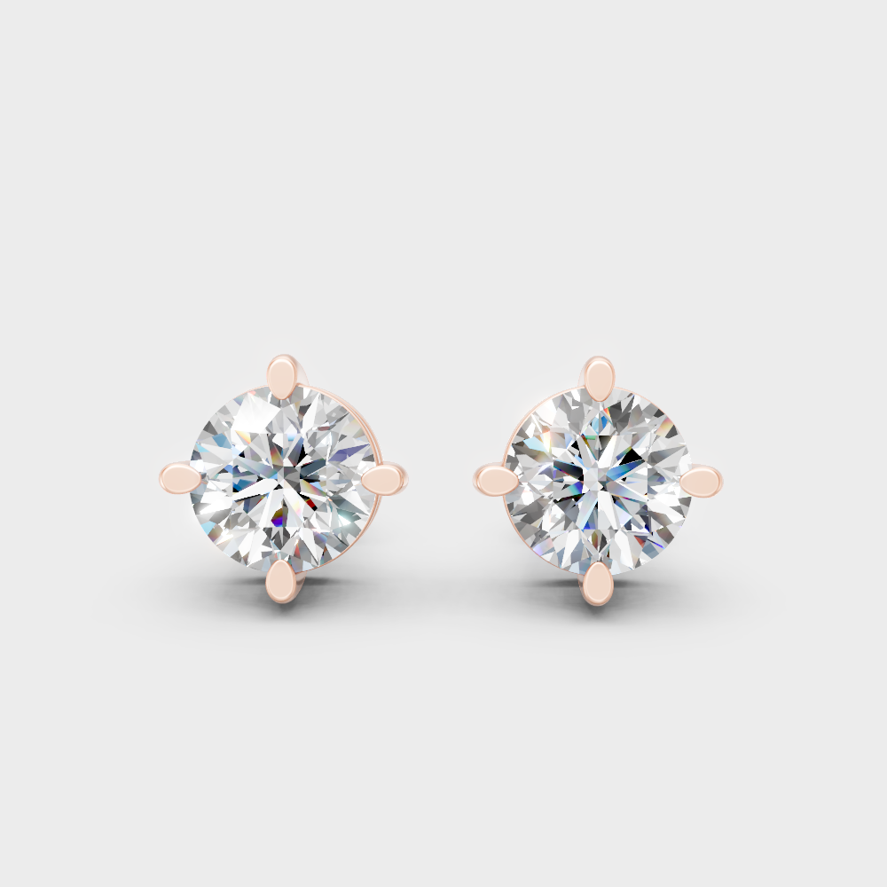 2.50 Ct Total Round Cut Lab-Grown Diamond Stud Earrings 1.25 Ct Each In Rose Gold